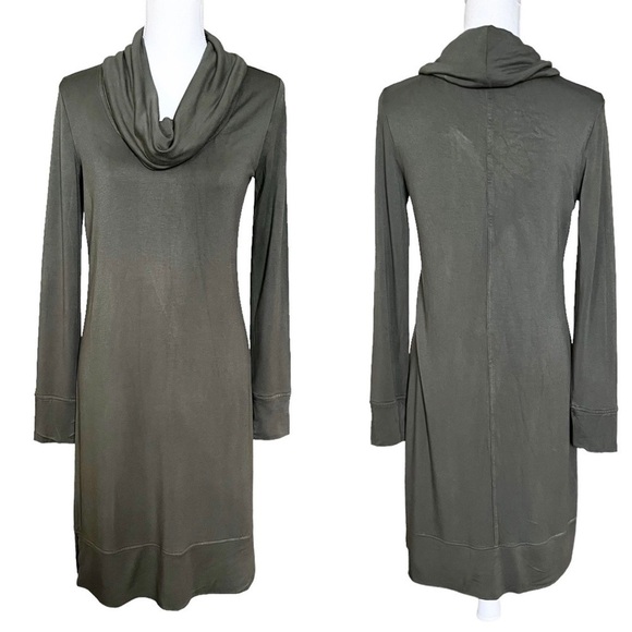 Daily Ritual Supersoft Terry Long-Sleeve Cowl Neck Dress Olive Green Size Medium - Picture 2 of 10